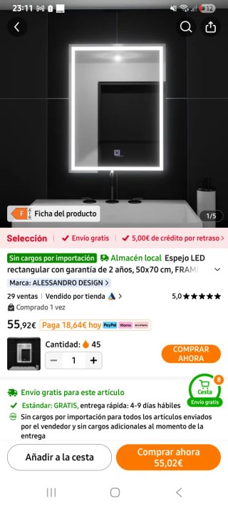 Espejo de baño con luz LED