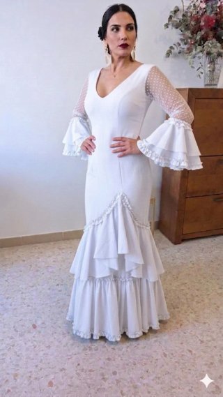 Traje de flamenca blanco TODAS LAS TALLAS