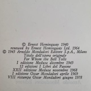 Ernest Hemingway Per chi suona la campana Oscar 78