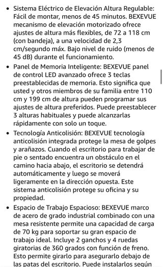 BEXEVUE Escritorio Elevable Eléctrico 120x60