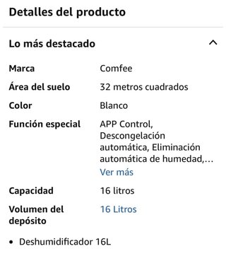 Deshumidificador Comfee 16L Blanco