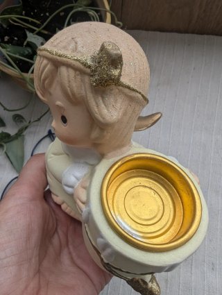 Castiçal Anjo Natal Cerâmica Dourado