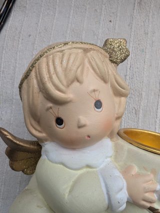 Castiçal Anjo Natal Cerâmica Dourado