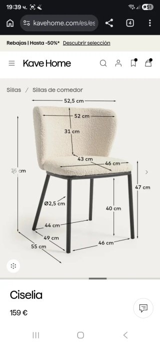 Silla Ciselia borreguito blanco Kave Home.