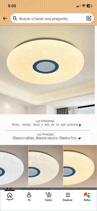 Lámpara Techo LED JDONG con Altavoz Bluetooth