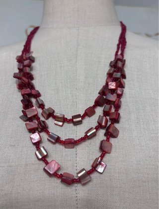 Collana vintage 3 fili rosa e rosso