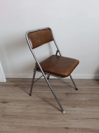 Silla Plegable Vintage Cuero y Metal