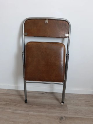 Silla Plegable Vintage Cuero y Metal