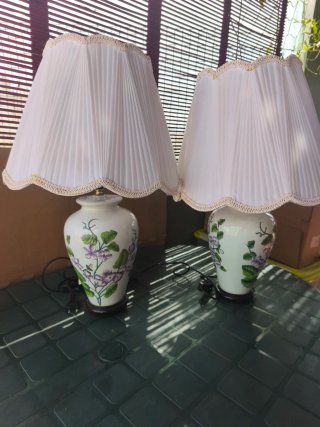 Pareja Lámparas Mesa Vintage Cerámica Flores