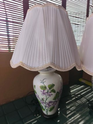 Pareja Lámparas Mesa Vintage Cerámica Flores