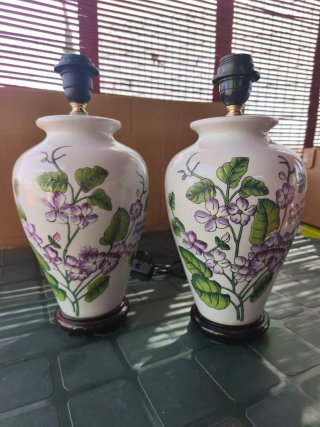 Pareja Lámparas Mesa Vintage Cerámica Flores