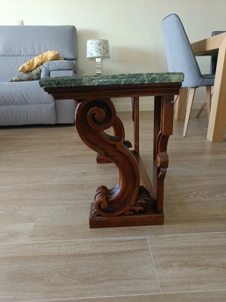 Mesa de centro madera y mármol verde