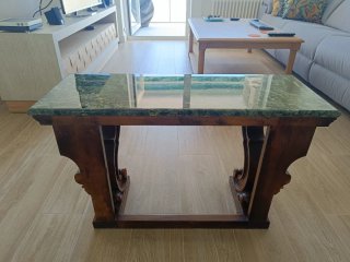 Mesa de centro madera y mármol verde