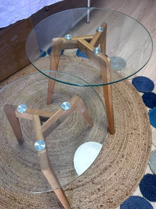 Mesitas auxiliares cristal y madera