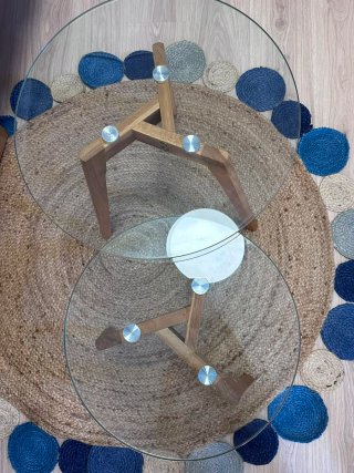 Mesitas auxiliares cristal y madera