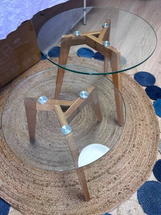Mesitas auxiliares cristal y madera