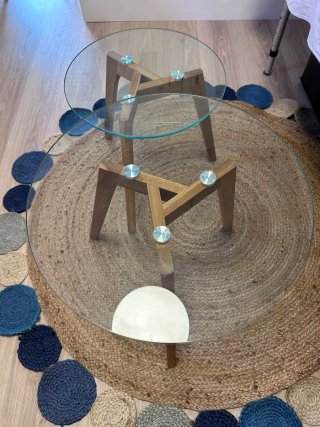 Mesitas auxiliares cristal y madera
