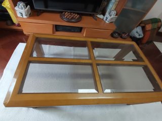 Mesa de centro y mesita auxiliar madera y cristal