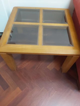 Mesa de centro y mesita auxiliar madera y cristal