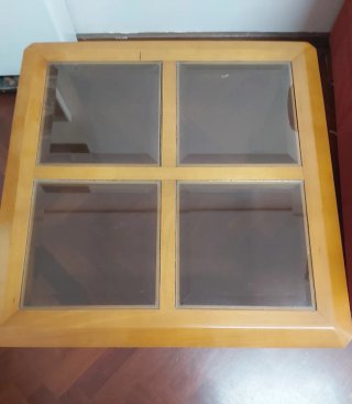 Mesa de centro y mesita auxiliar madera y cristal