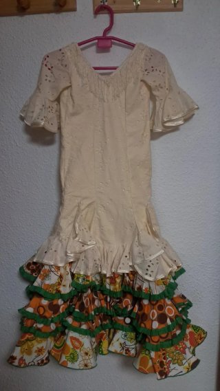 Traje Flamenca Niña Beige y Multicolor