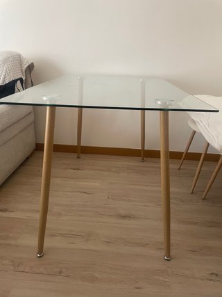 Mesa de cristal y madera, 120x80