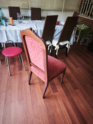 6 Sillas Clásicas Madera Maciza Tapizadas