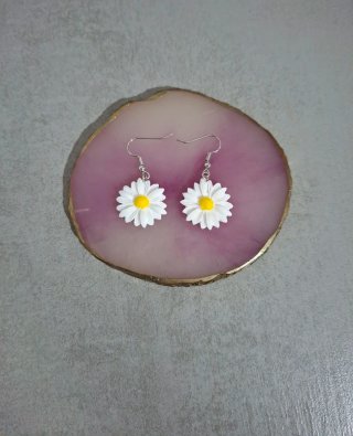 Pendientes flor margaritas blancas y amarillas