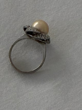 Anillo Vintage Perla Dorada Plata