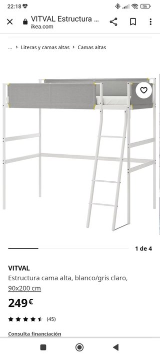 Litera VITVAL Ikea blanco/gris 90x200