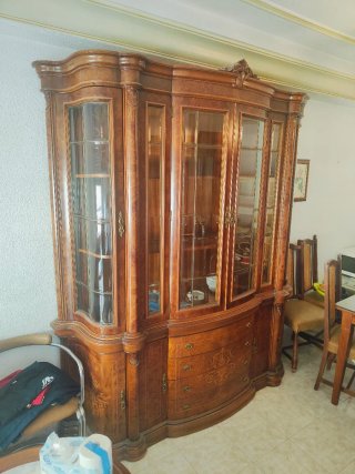Mueble de salón de madera y cristal, años 80/90