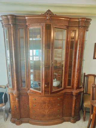 Mueble de salón de madera y cristal, años 80/90