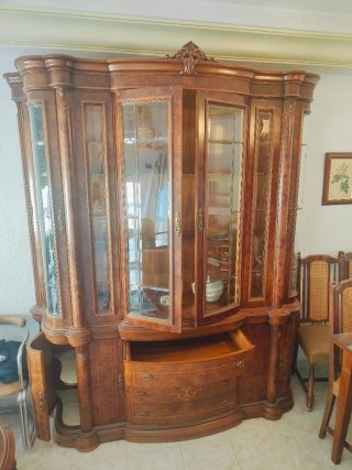 Mueble de salón de madera y cristal, años 80/90