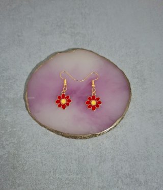 Pendientes flor roja y dorada