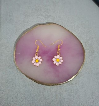 Pendientes flor rosa y dorados