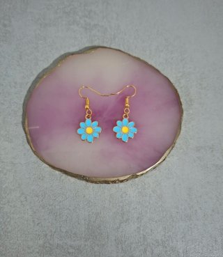 Pendientes flor azul y dorado