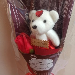 Osito de peluche con rosa y mensaje