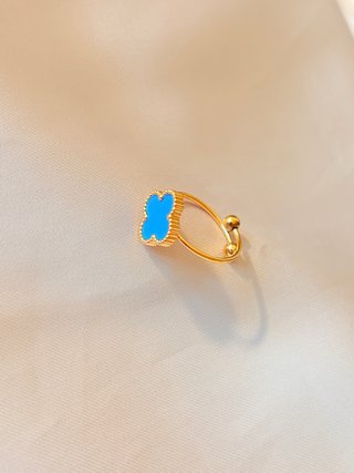 Anillo Acero Inoxidable Baño Oro 18k Trébol Azul