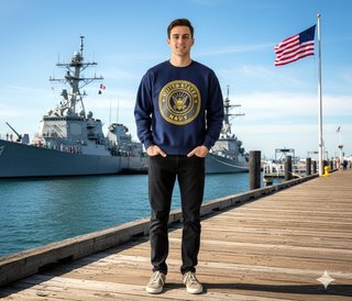 Felpa U.S. Navy Blu con Stemma Oro