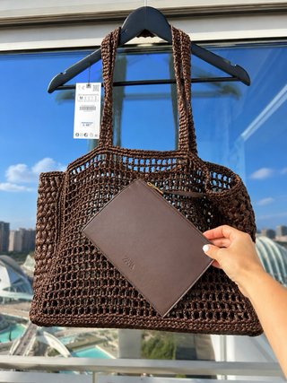 Bolso ZARA Trenzado Maxi Marrón Nuevo