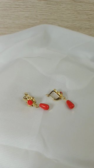Pendientes Flor Coral Chapado Oro 18k Vintage