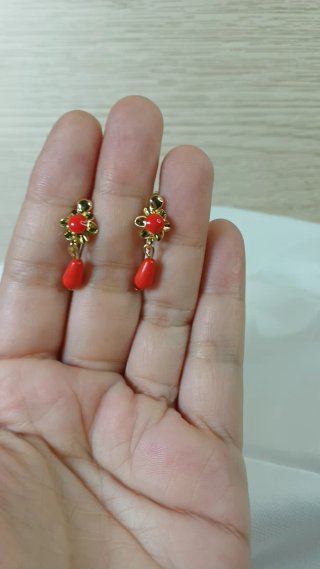 Pendientes Flor Coral Chapado Oro 18k Vintage