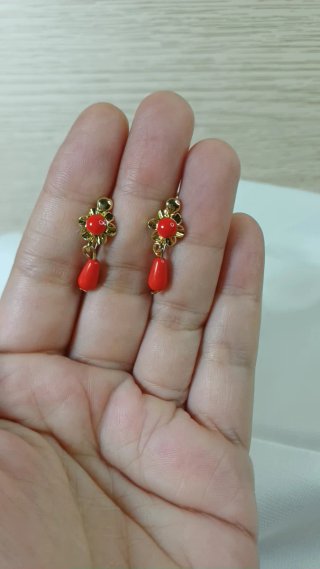 Pendientes Flor Coral Chapado Oro 18k Vintage