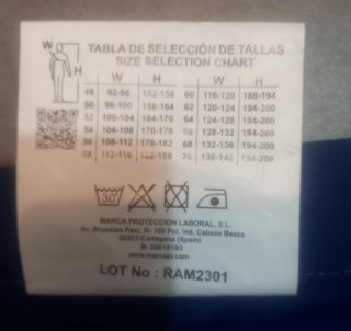 Mono de trabajo MARCA azul talla 52