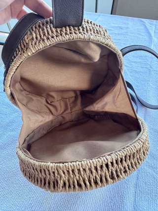 Bolso redondo mimbre y piel