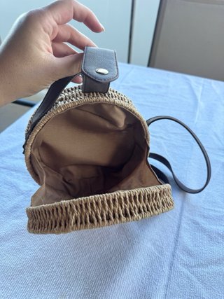 Bolso redondo mimbre y piel