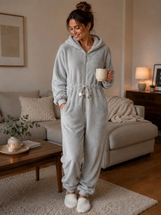 Mono pijama mujer gris suave