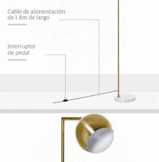 Lámpara de Pie Moderna HOMCOM Mármol Metal