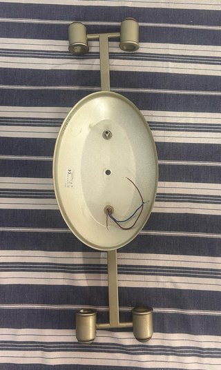 Lámpara de techo metálica dorada, 2 tubos de 60 cm