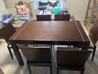 Mesa comedor y 6 sillas madera oscura